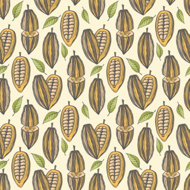 Kakao çekirdeğinin kusursuz deseni, dalları ve yaprakları