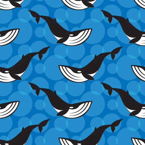 seamless pattern with whale and sea on blue background