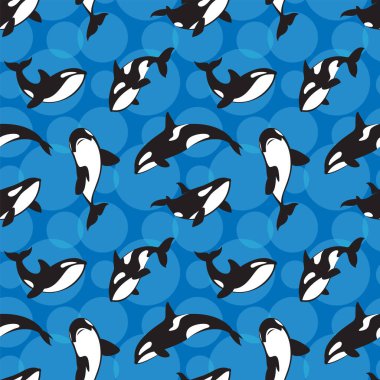Mavi arka planda katil balina olan kusursuz bir desen.