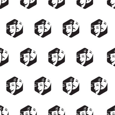 Beyaz arka planda komedi ve trajedi maskeleri olan kusursuz bir düzen.