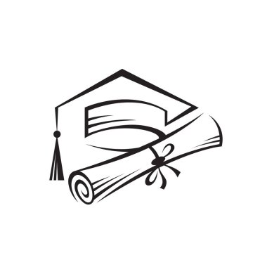 illustration of graduation cap and rolled diploma isolated on white background clipart