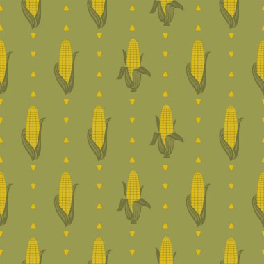 Yeşil arkaplanda izole edilmiş kusursuz mısır koçanı deseni