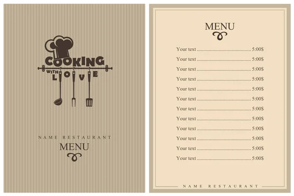 Plantilla Restaurante Menú Diseño Con Utensilios Cocina Cocina — Vector de stock