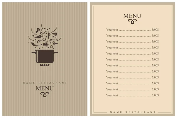 Conception Menu Restaurant Avec Processus Cuisson Des Légumes Sur Casserole — Image vectorielle