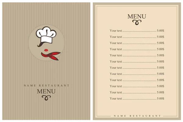 带有女厨师的餐厅菜单模板设计 — 图库矢量图片