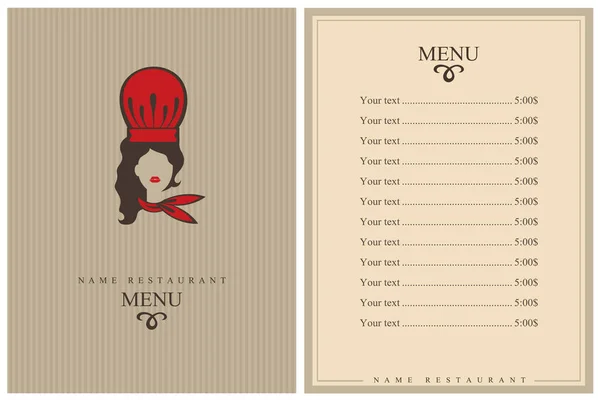 Modelo Design Menu Restaurante Com Chef Senhora — Vetor de Stock