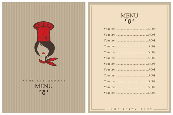 Template Restaurant Menu Ontwerp Met Dame Chef Kok — Stockvector