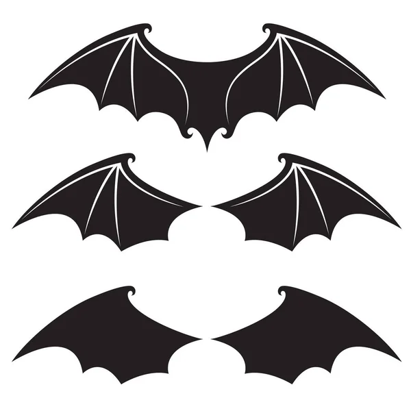 Collection Ailes Chauve Souris Noires Isolées Sur Fond Blanc — Image vectorielle