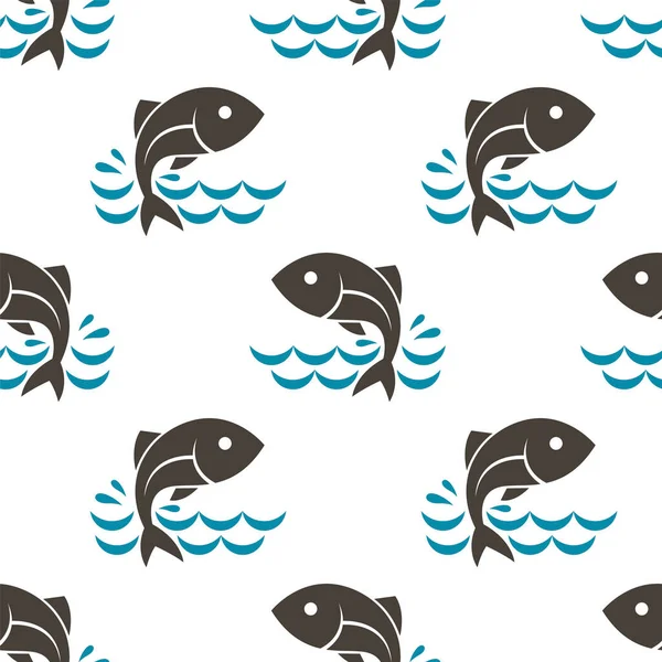 Beyaz zemin üzerinde balık ve su dalgaları olan kusursuz desen