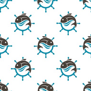 Beyaz arka planda balık ve miğfer ile kusursuz desen