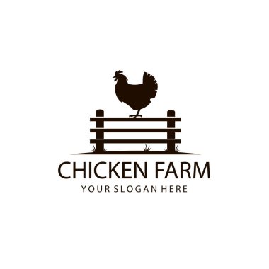 Beyaz arka planda izole edilmiş çitlerdeki tavuk amblemi