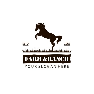 Beyaz arka planda izole edilmiş zıplayan at siluetinin amblemi