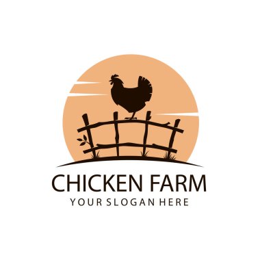 Beyaz arka planda izole edilmiş çitlerdeki tavuk amblemi