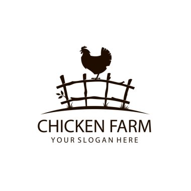 Beyaz arka planda izole edilmiş çitlerdeki tavuk amblemi