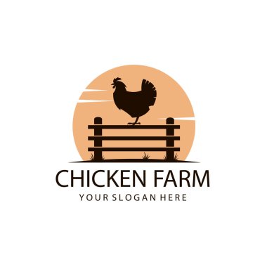 Beyaz arka planda izole edilmiş çitlerdeki tavuk amblemi