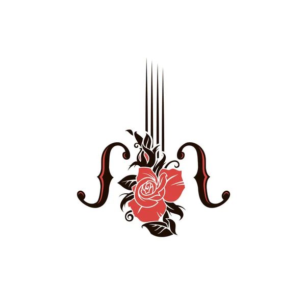 Abstrakte Ikone Von Geige Und Rose Isoliert Auf Weißem Hintergrund — Stockvektor