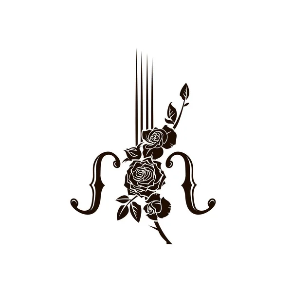 バイオリンの抽象的なアイコンと白を背景に孤立したバラ — ストックベクタ