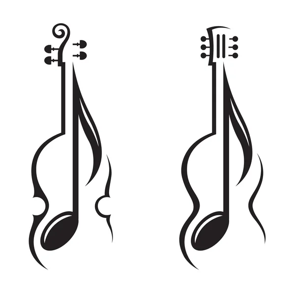 Violín, guitarra y nota — Vector de stock