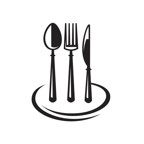 Cuchillo, tenedor, cuchara y plato — Archivo Imágenes Vectoriales