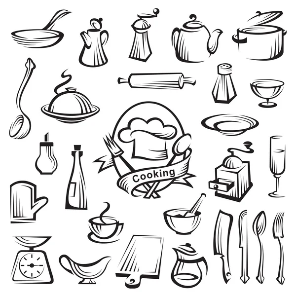 Conjunto de utensilios de cocina — Vector de stock