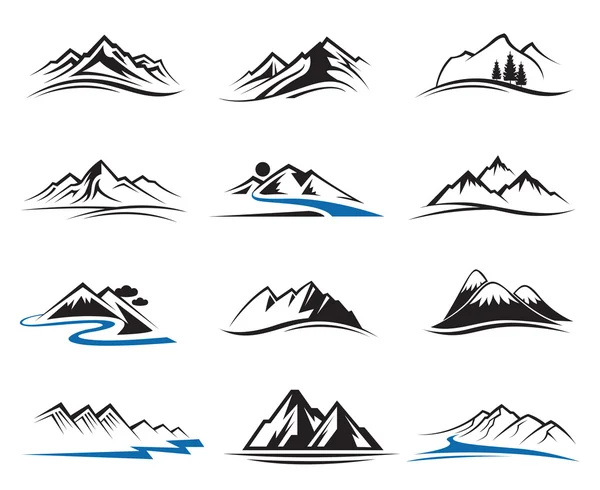Set icone di montagna Illustrazioni Stock Royalty Free