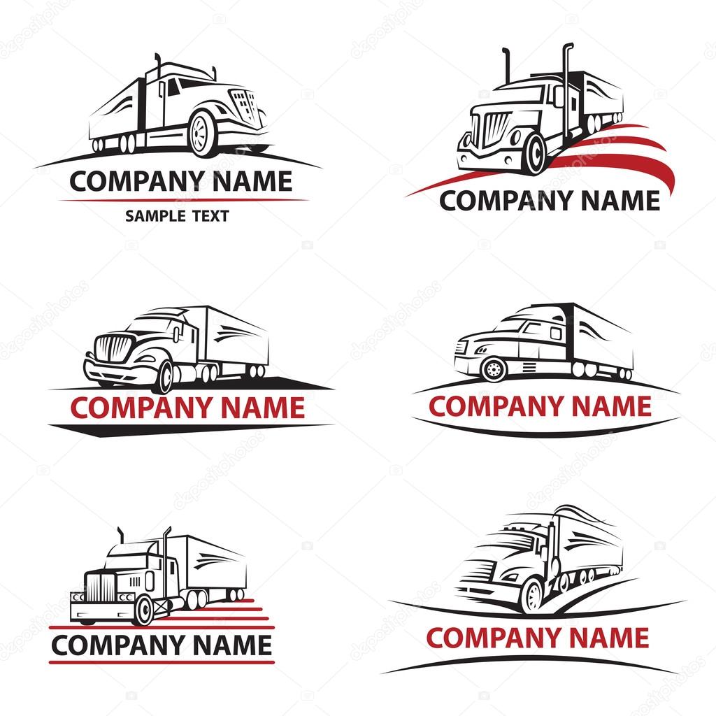 Set of six icons with truck and trailer