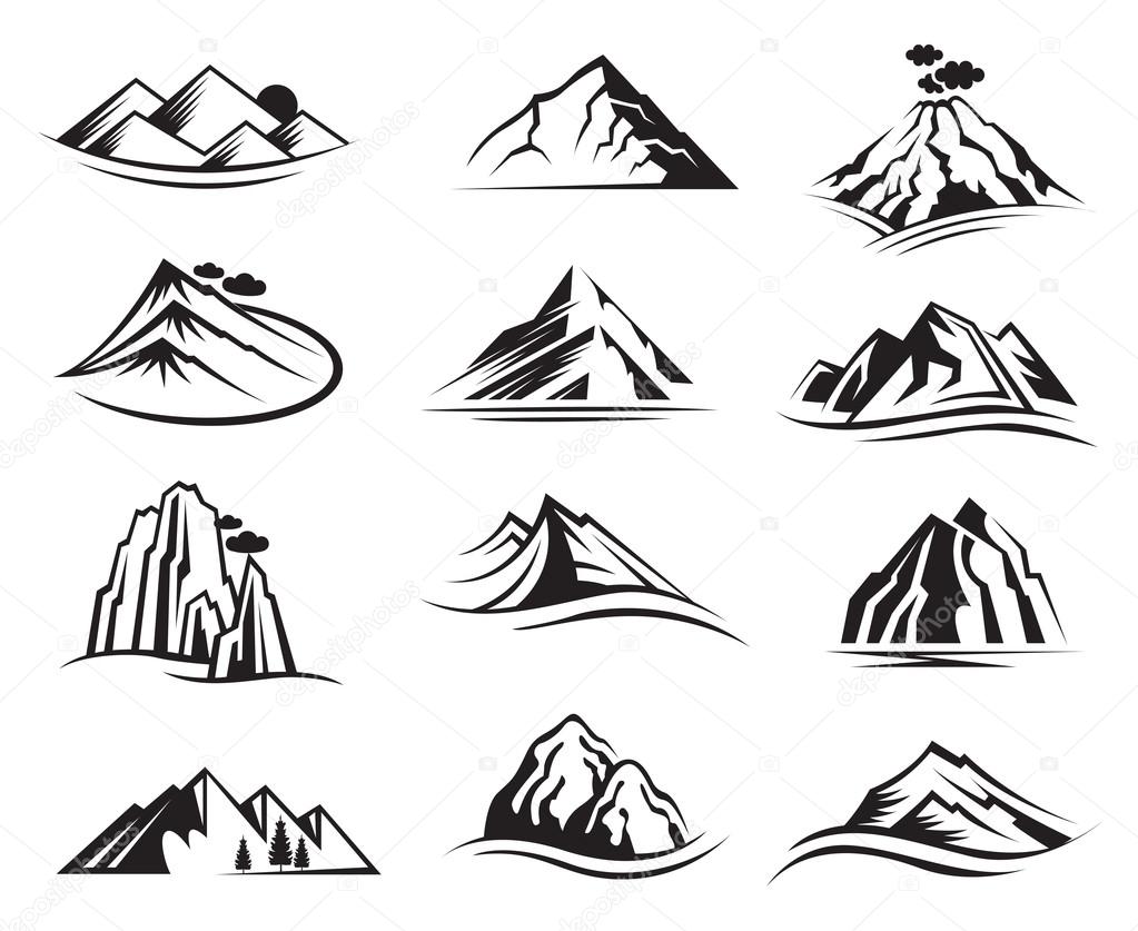 Set of twelve mountain icons