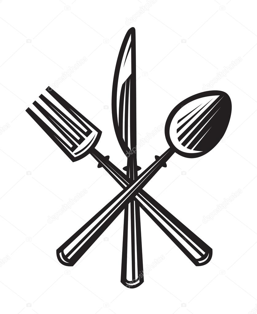 Monochrome illustrations set of knife, fork and spoon
