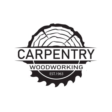 Siyah marangozluk amblemi beyaz arka planda izole edilmiş.