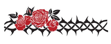 Beyaz arka planda izole edilmiş güllerle siyah dikenli taç