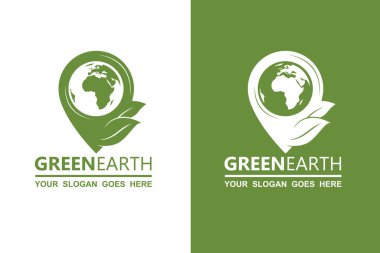 Dünya gezegeninin ekoloji simgeleri beyaz ve yeşil arkaplanda izole edildi