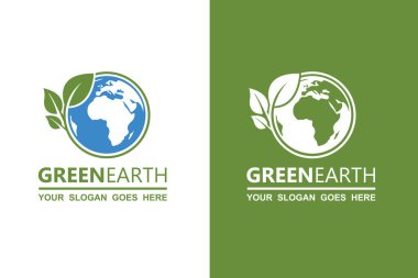 Dünya gezegeninin ekoloji simgeleri beyaz ve yeşil arkaplanda izole edildi