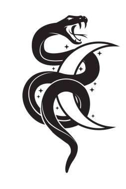 Beyaz arkaplanda hilal şeklinde izole edilmiş sihirli yılan tasviri