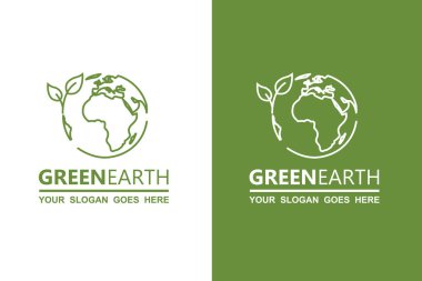 Dünya gezegeninin ekoloji simgeleri beyaz ve yeşil arkaplanda izole edildi