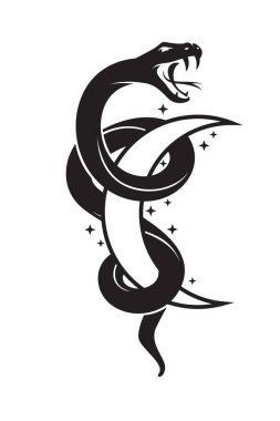 Beyaz arkaplanda hilal şeklinde izole edilmiş sihirli yılan tasviri