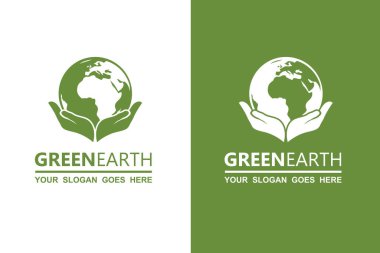 Dünya gezegeninin ekoloji simgeleri beyaz ve yeşil arkaplanda izole edildi