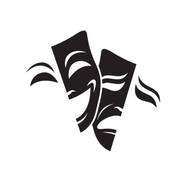 beyaz arka plan üzerinde izole komedi ve trajedi tiyatro maskeleri simgesi