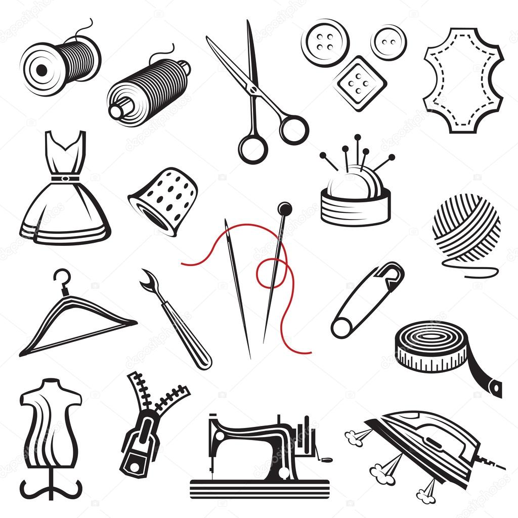 Set of sewing and needlework icons