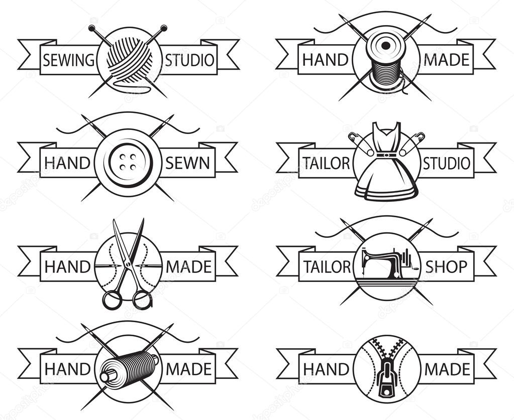 Set of eight monochrome tailor labels