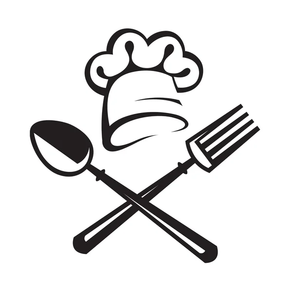 Cuchara, tenedor y sombrero de chef — Vector de stock