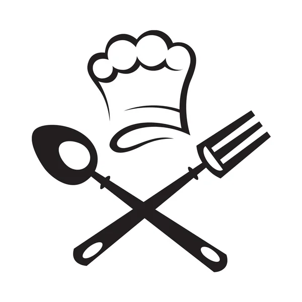 Cuchara, tenedor y sombrero de chef — Vector de stock