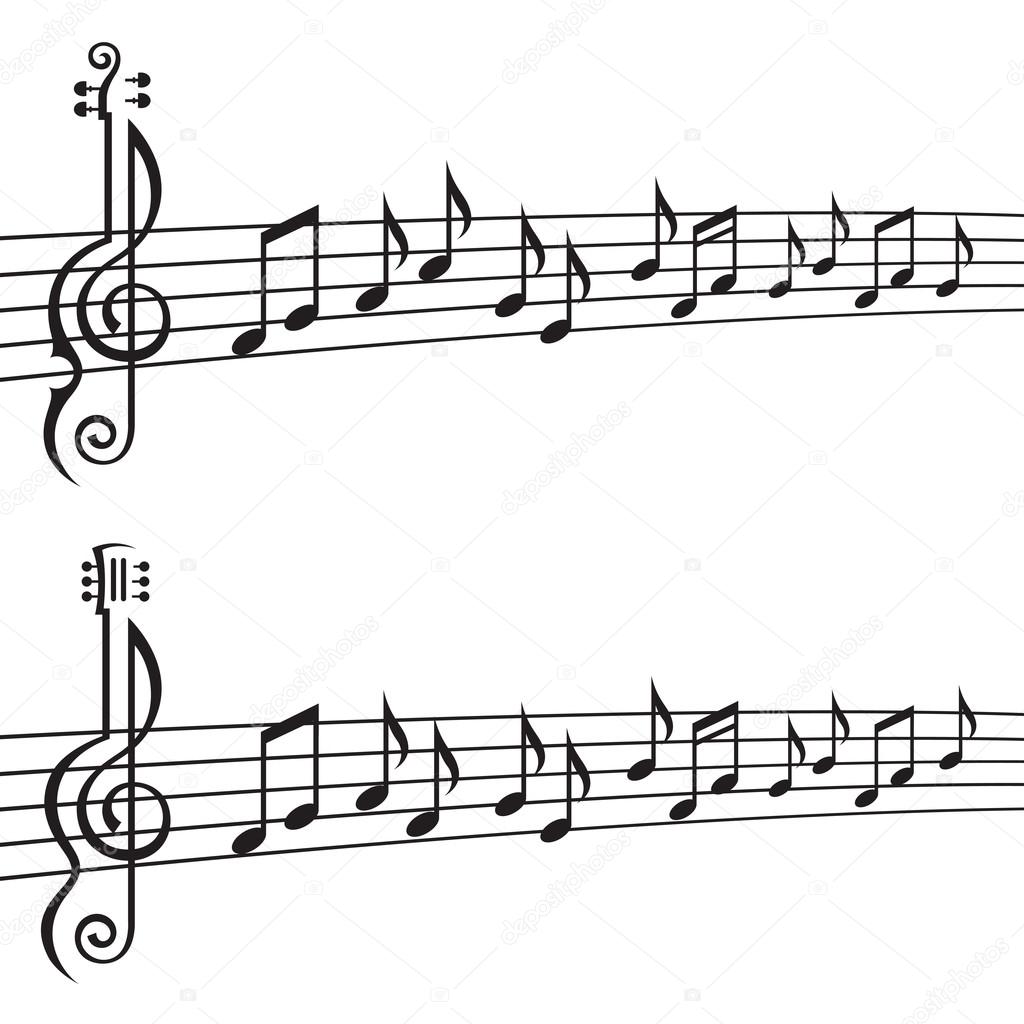 Monochrome illustration of music notes on stave
