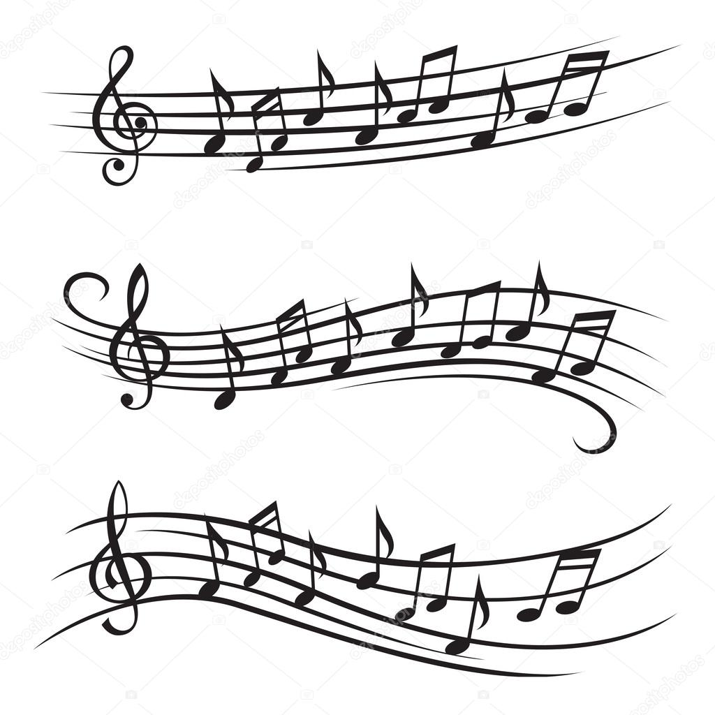 Monochrome illustration of music notes on stave