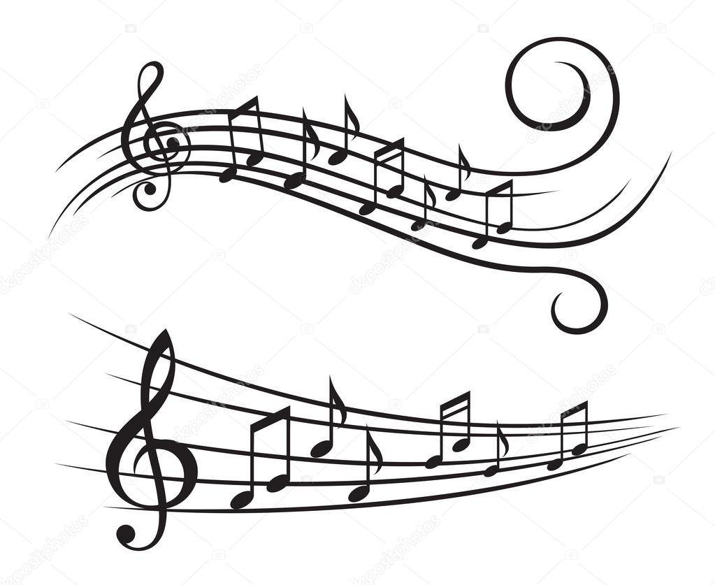 Monochrome illustration of music notes on stave