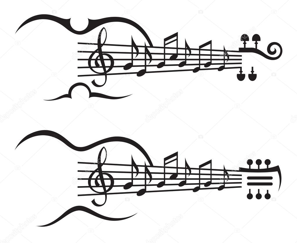 Monochrome illustration of music notes on stave