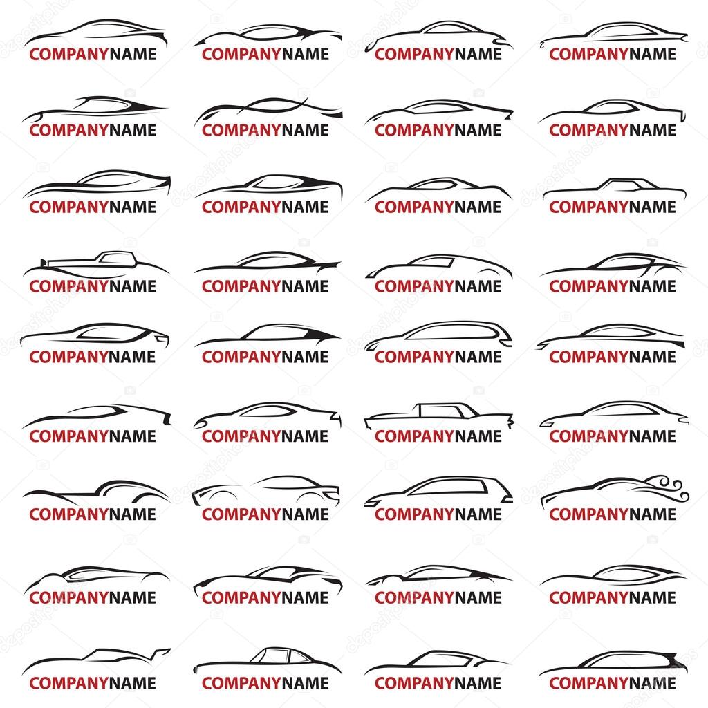 Monochrome illustration of various car icons