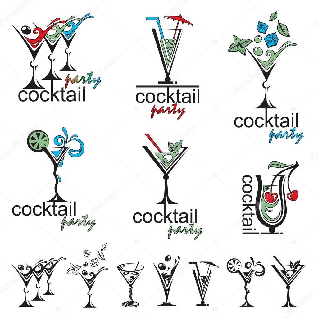 Set of different color cocktail glasses