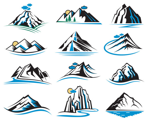 mountain icons set