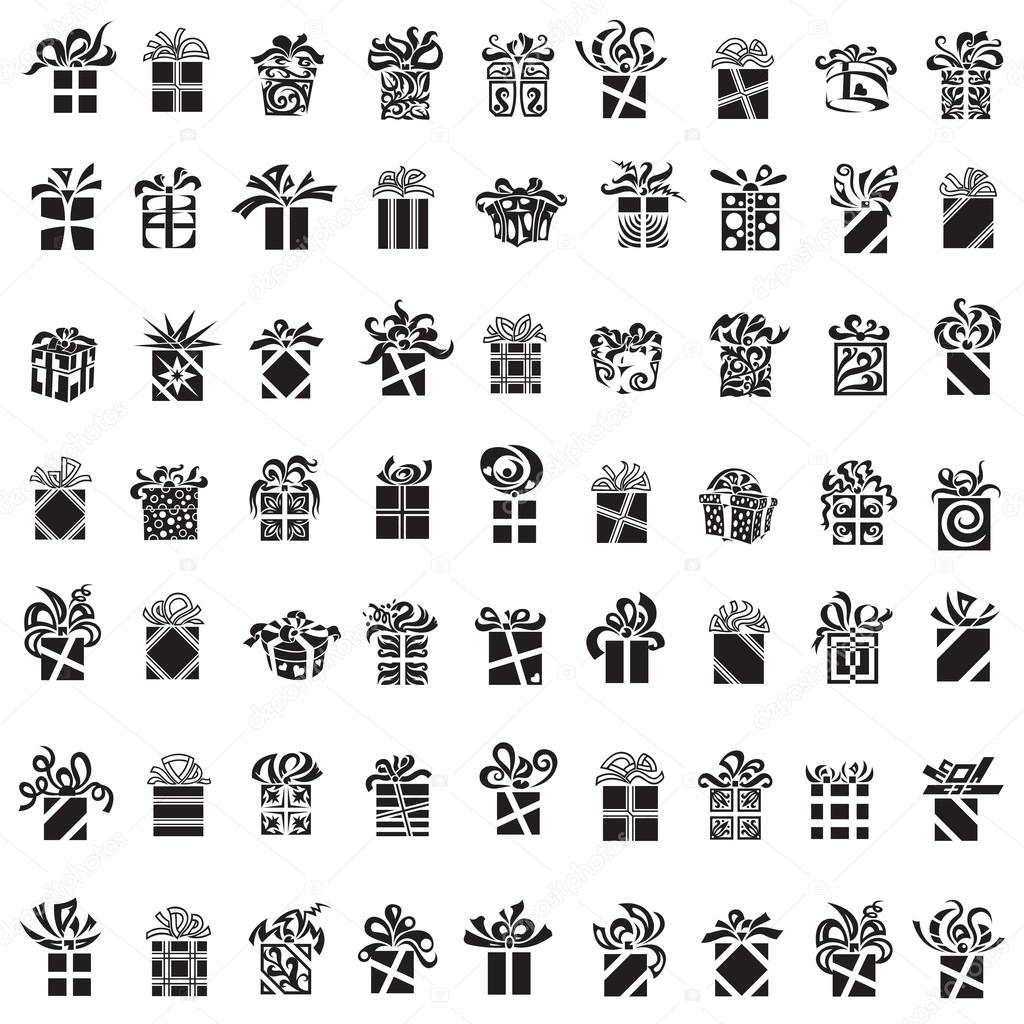 Collection of monochrome different gift boxes