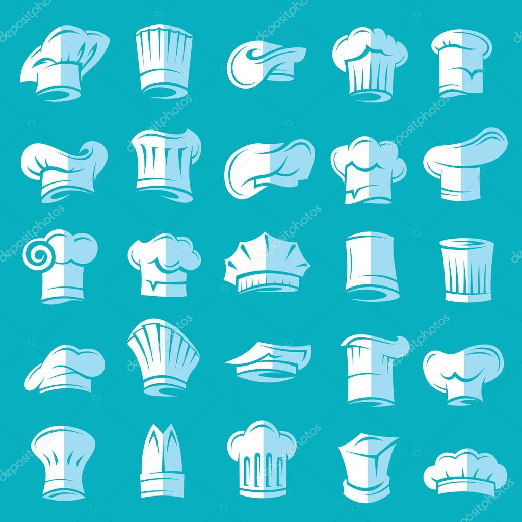 Set of twenty five chef hats, flat design
